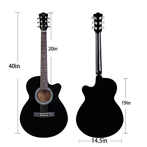 Beginner Acoustic Guitar 40 Inch Cutaway Mahogany Black Guitar Bundle