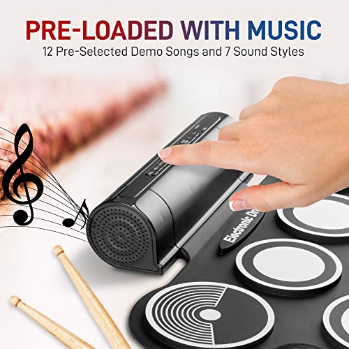 Pyle Electronic Roll Up MIDI Drum Kit W/ 9 Electric Drum Pads