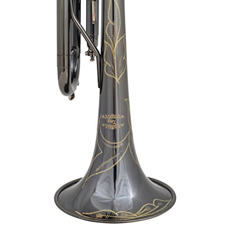 Glory Black Nickel With engraved flowers, Brass Bb Trumpet with Pro Case +Care Kit