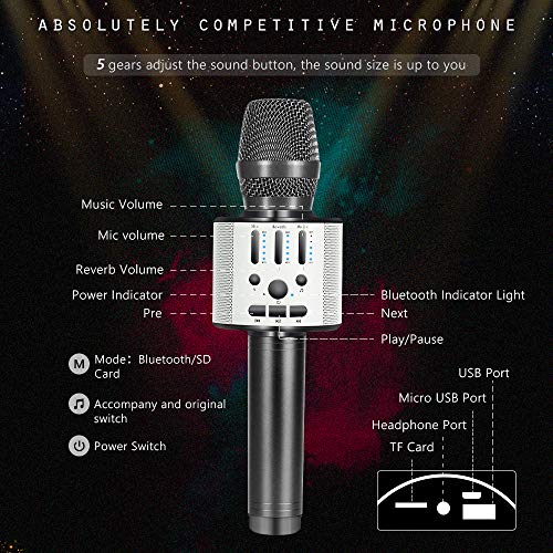 BONAOK 【2019 Upgraded 】Bluetooth Wireless Karaoke Microphone