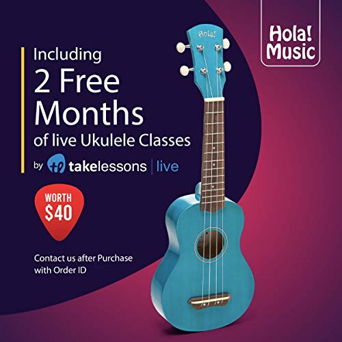 Hola! Music HM-21BU Soprano Ukulele Bundle - Vibrant Blue with Canvas Tote, Strap & Picks for Beginners