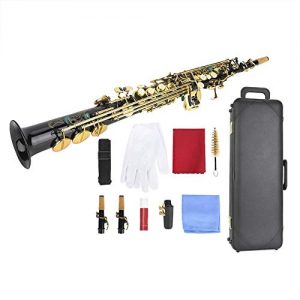 Soprano Saxophone, Black Golden Button Brass Tube B Flat Soprano - Image 4