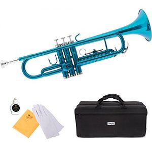 Mendini by Cecilio Sky Blue Trumpet Brass Standard Bb Trumpet, Student Beginner with Hard Case, Gloves, 7C Mouthpiece, and Valve Oil