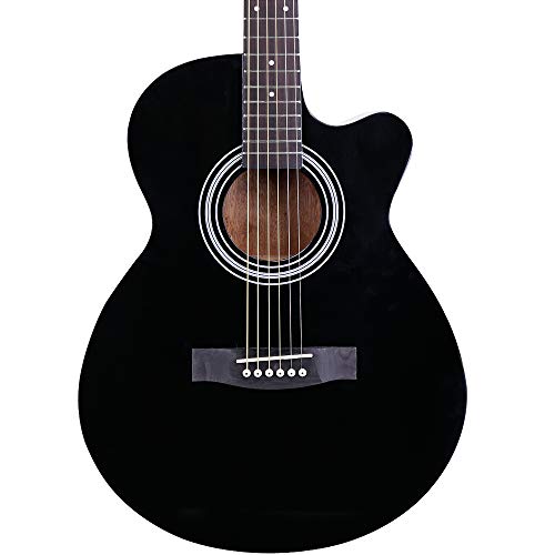 Beginner Acoustic Guitar 40 Inch Cutaway Mahogany Black Guitar Bundle
