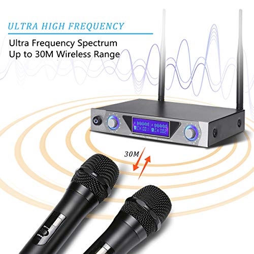NASUM UHF Dual Channel Wireless Microphone System – Professional Handheld Mics for Karaoke, Meetings, and Performances