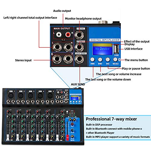 Depusheng 7-Channel Bluetooth USB Audio Mixer Console – Perfect for DJ, Karaoke, and Live Studio Performance