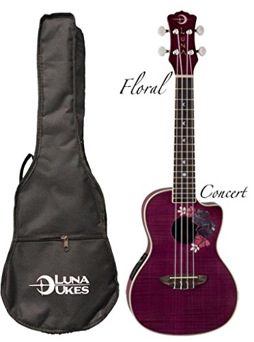 Luna Flora Series Floral Flamed Maple Concert Ukulele
