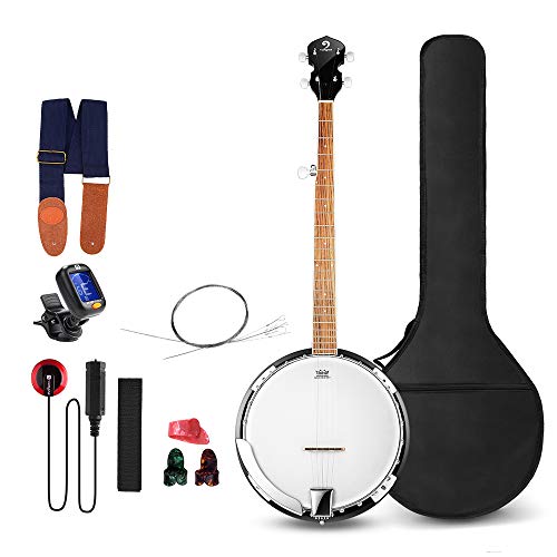 Vangoa 5 String Banjo Remo Head Closed Solid Back