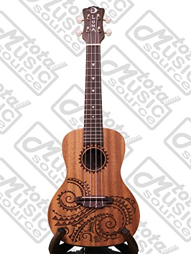 Luna Mahogany Tattoo Concert Ukulele LEFTY w/Strings,Tuner & CP