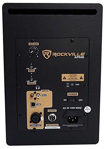 Pair Rockville APM6W 6.5" 2-Way 350W Powered USB Studio Monitor