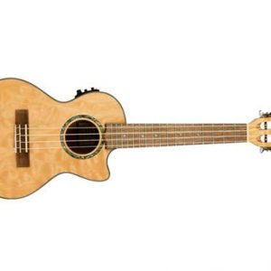 Glossy Lanikai Quilted Maple Ukulele in vibrant colors with wide neck, Fishman preamp, and deluxe tuners. 