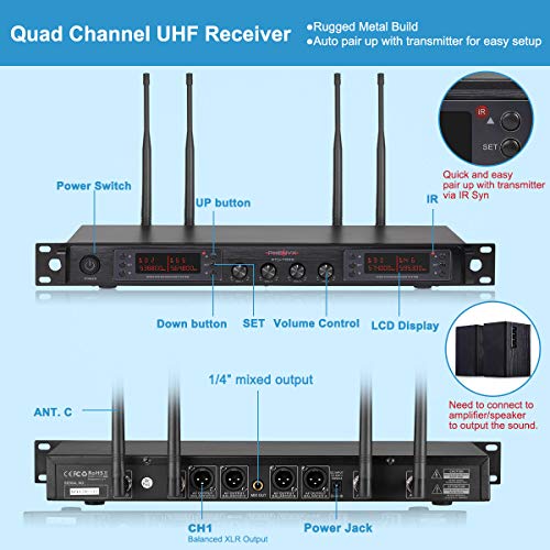 Wireless Microphone System, Phenyx Pro Quad Channel Cordless Mic Set