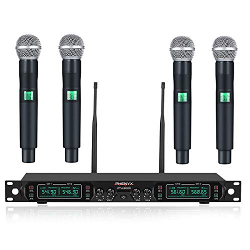 Wireless Microphone System, Phenyx Pro 4-Channel UHF Cordless Mic Set