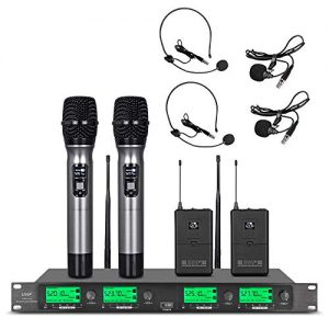 Wireless Microphone System UHF 4 Channel Microphone