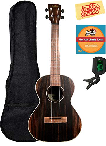 Kala Striped Ebony Tenor Ukulele Bundle with Gig Bag, Tuner
