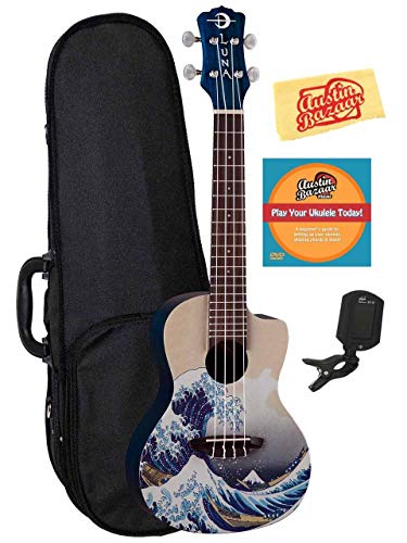 Luna Great Wave Concert Ukulele Bundle with Hard Case, Tuner
