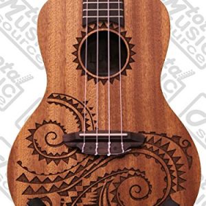 Luna Mahogany Tattoo Concert Ukulele LEFTY w/Strings,Tuner & CP - Image 3