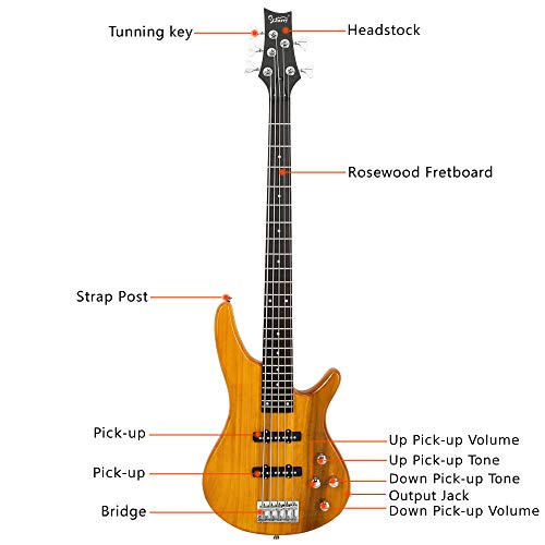 GIB Electric 5 String Bass Guitar Full Size Bag Strap Pick Connector Wrench Tool