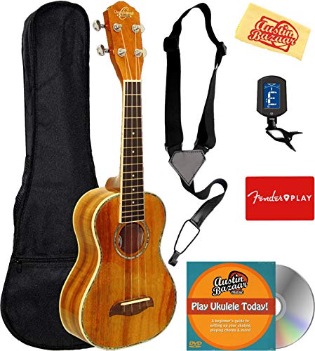 Oscar Schmidt OU5 Koa Concert Ukulele Bundle with Gig Bag, Tuner