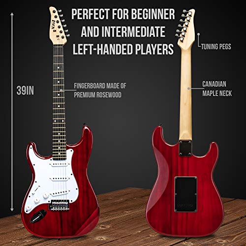 LyxPro Left Hand 39 Inch Electric Guitar and Starter Kit Bundle for Lefty Full Size