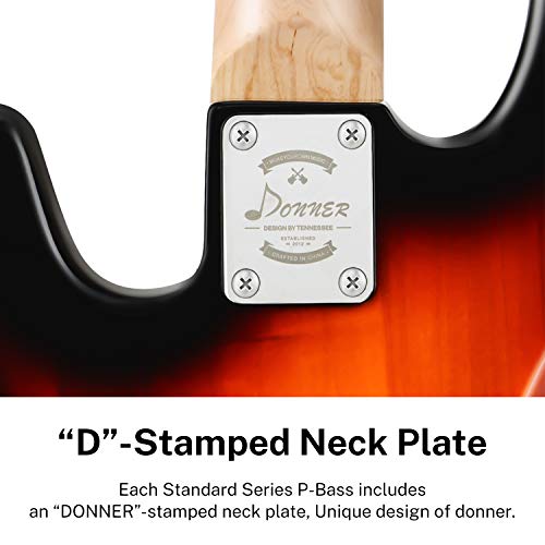 Donner Full-Size Full Size 4 String Electric Bass Guitar Sunburst Starter with bag