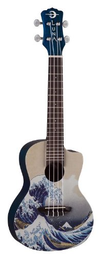 Luna Great Wave Concert Ukulele Bundle with Hard Case, Tuner