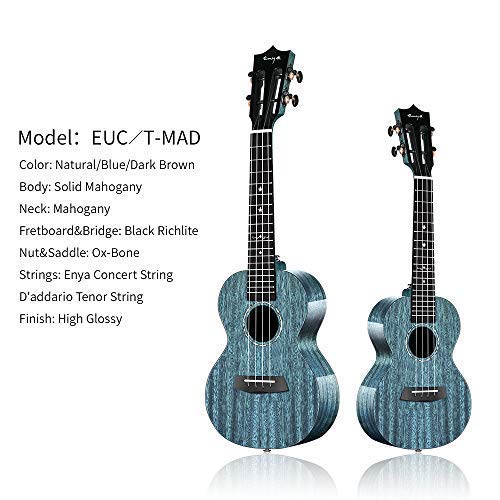 Enya Tenor Ukulele Solid Gloss Mahogany 26 Inch Wiping Blue