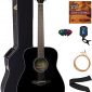 Yamaha Solid Top Folk Acoustic Guitar - Black Bundle with Hard Case