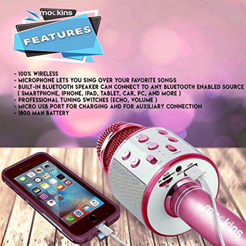 mockins Wireless Bluetooth Karaoke Microphone with Built In Bluetooth Speaker