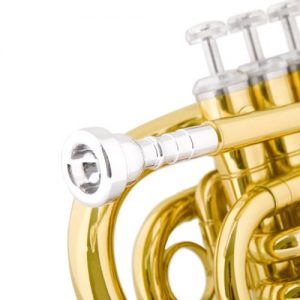 Mendini MPT Brass Bb Pocket Trumpet + Tuner, Case, Mouthpiece - Image 4