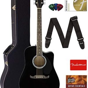 Fender Dreadnought Cutaway Acoustic-Electric Guitar - Black Bundle