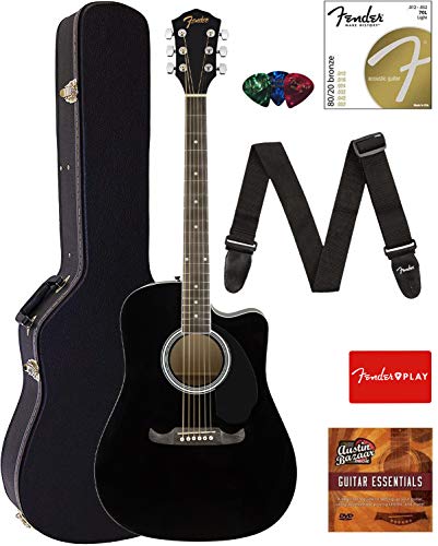 Fender Dreadnought Cutaway Acoustic-Electric Guitar - Black Bundle