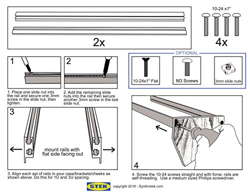 Synthrotek Eurorack Rails - 168HP, 3mm Threaded Nut Strips