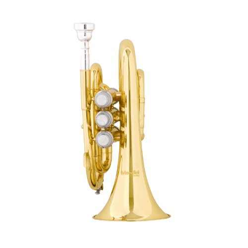 Mendini MPT Brass Bb Pocket Trumpet + Tuner, Case, Mouthpiece