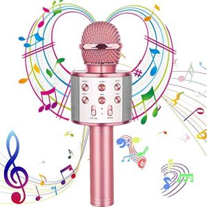 SLKIJDHFB Wireless Bluetooth Karaoke Microphone with Multi-color LED Lights