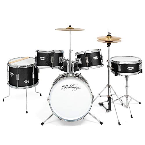 Ashthorpe 5-Piece Complete Kid's Junior Drum Set with Genuine Brass Cymbals