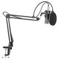 Complete studio microphone kit with adjustable scissor arm stand, ideal for professional recording and broadcasting