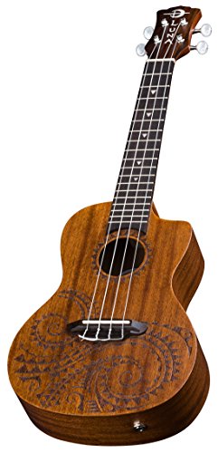 Luna Tattoo Concert Mahogany Ukulele - Acoustic/Electric, Unique Hawaiian Design & Resonant Sound
