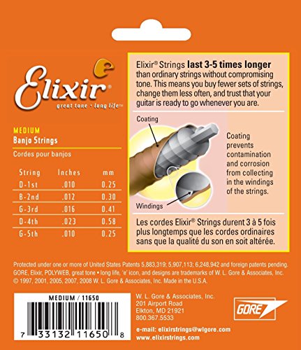 Elixir Strings Banjo Strings w POLYWEB Coating, Medium