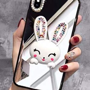 Case for iPhone XR 6.1 Inch,Aulzaju iPhone XR Bling Cute Rabbit Ring Stand Case - Image 2