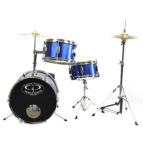 GP Percussion Complete Junior Drum Set (Blue, 3-Piece Set)
