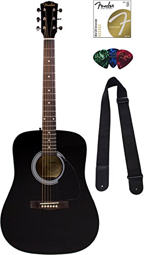 Fender FA-115 Dreadnought Acoustic Guitar - Black Bundle with Hard Case