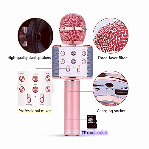 SLKIJDHFB Wireless Bluetooth Karaoke Microphone with Multi-color LED Lights