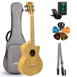 AKLOT Tenor Ukulele All Solid Bamboo Ukelele 26 inch Cutaway