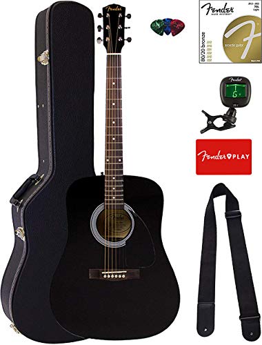 Fender FA-115 Dreadnought Acoustic Guitar - Black Bundle with Hard Case