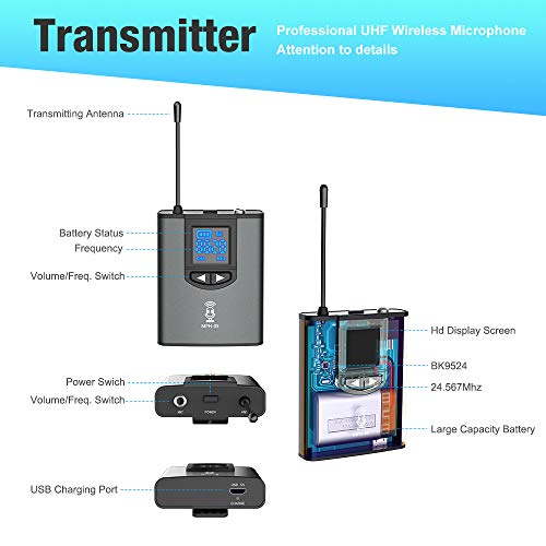 UHF Wireless Microphone System Headset Mic/Stand Mic/Lavalier Lapel Mic