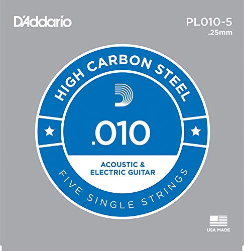 D'Addario Plain Steel Guitar Single String, .010 5-pack