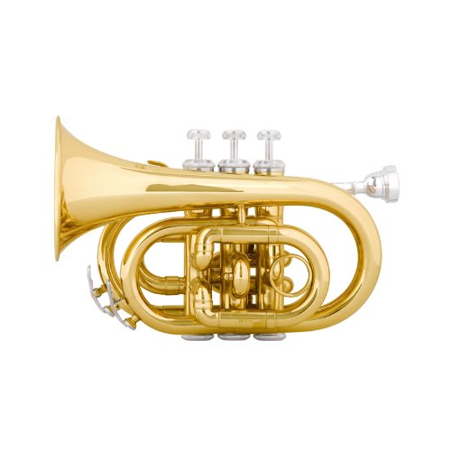 Mendini MPT Brass Bb Pocket Trumpet + Tuner, Case, Mouthpiece