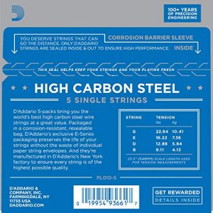 D'Addario Plain Steel Guitar Single String, .010 5-pack - Image 2