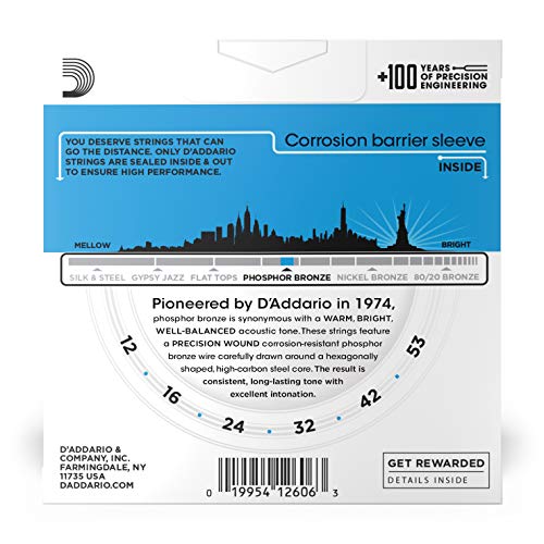 D'Addario Phosphor Bronze Acoustic Guitar Strings, Light Tension